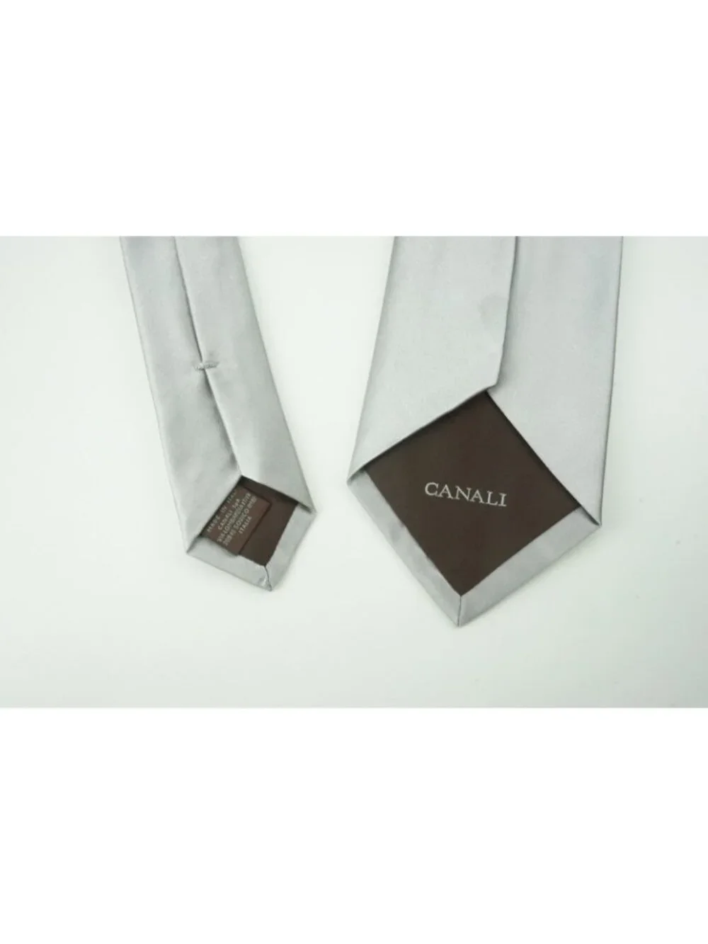 Canali Solid Sateen Stainless Steel Gray 100% Silk Tie Brand New With Tags